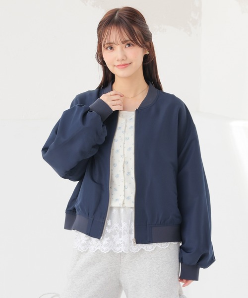 Honeys(ハニーズ)の「【非フッ素撥水加工】撥水加工リブブルゾン(ブルゾン・レディース・グレー/ネイビー/ブラック/アイボリー・S/M/LL/L)」の15枚目の写真