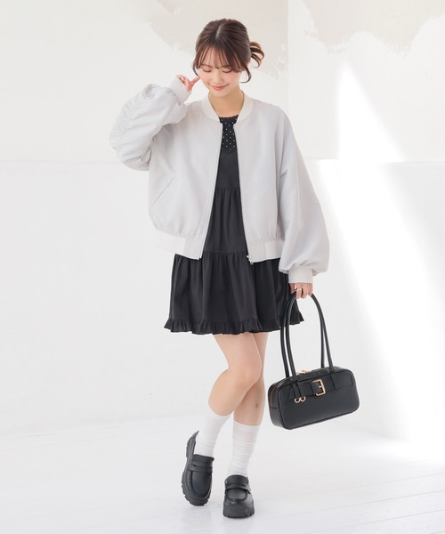 Honeys(ハニーズ)の「【非フッ素撥水加工】撥水加工リブブルゾン(ブルゾン・レディース・グレー/ネイビー/ブラック/アイボリー・S/M/LL/L)」の16枚目の写真