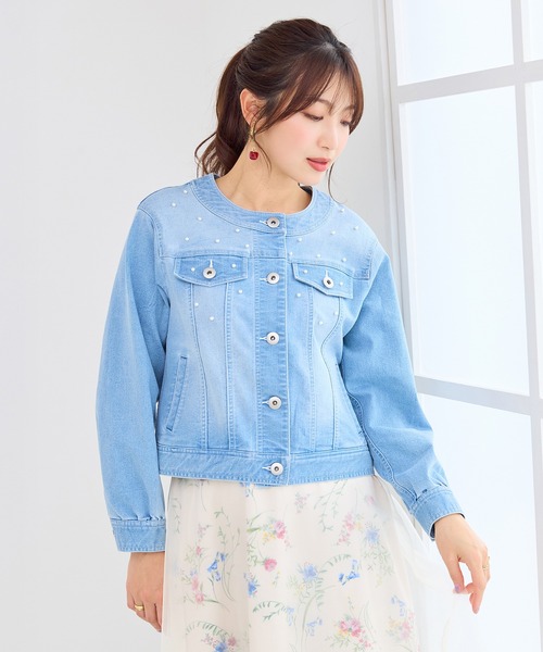 Rose Tiara(ローズティアラ)の「パールスタッズGジャン(デニムジャケット・レディース・ネイビー・46/42/38)」の2枚目の写真