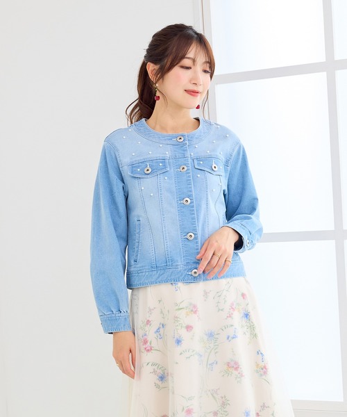 Rose Tiara(ローズティアラ)の「パールスタッズGジャン(デニムジャケット・レディース・ネイビー・46/42/38)」の3枚目の写真