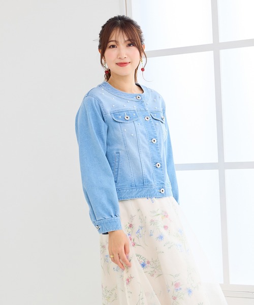 Rose Tiara(ローズティアラ)の「パールスタッズGジャン(デニムジャケット・レディース・ネイビー・46/42/38)」の4枚目の写真