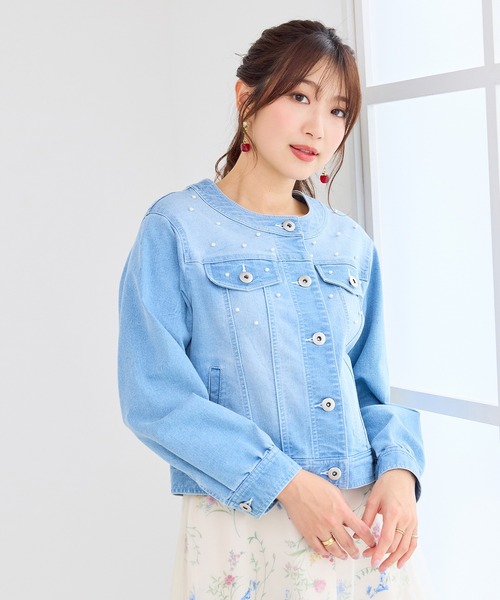 Rose Tiara(ローズティアラ)の「パールスタッズGジャン(デニムジャケット・レディース・ネイビー・46/42/38)」の6枚目の写真