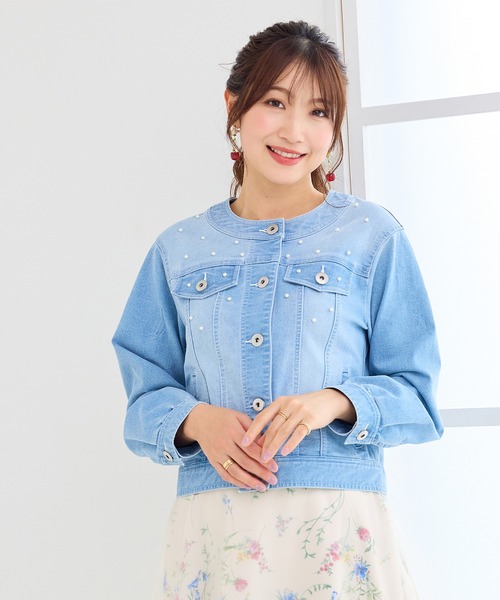 Rose Tiara(ローズティアラ)の「パールスタッズGジャン(デニムジャケット・レディース・ネイビー・46/42/38)」の5枚目の写真