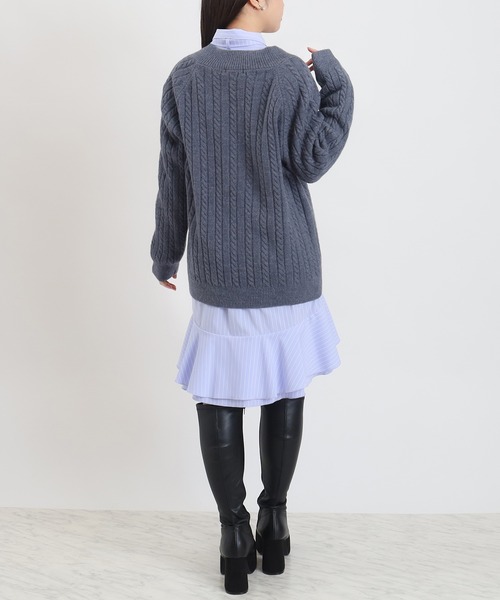 ASTORIA ODIER(アストリアオディール)の「リボンタイ ミニ丈 裾フリルシャツワンピース(ワンピース・レディース・ベージュ/サックスブルー/ブルー・MEDIUM)」の6枚目の写真