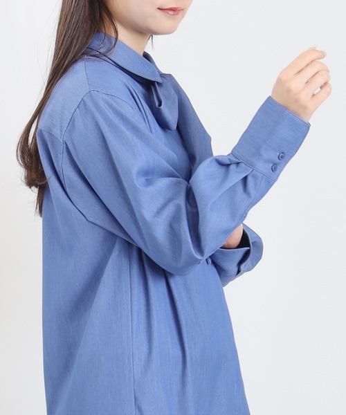 ASTORIA ODIER(アストリアオディール)の「リボンタイ ミニ丈 裾フリルシャツワンピース(ワンピース・レディース・ベージュ/サックスブルー/ブルー・MEDIUM)」の22枚目の写真