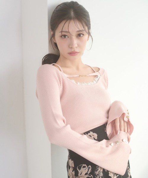 Ambre Neige(アンブルネージュ)の「lace docking flare sleeve knit / レースツキフレスリーブニット(ニット/セーター・レディース・ピンク/ブラック/アイボリー・FREE)」の3枚目の写真