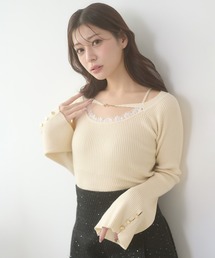 lace docking flare sleeve knit / レースツキフレスリーブニット