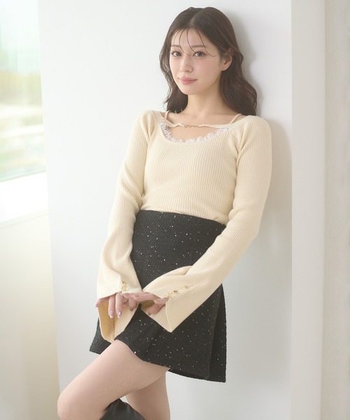 Ambre Neige(アンブルネージュ)の「lace docking flare sleeve knit / レースツキフレスリーブニット(ニット/セーター・レディース・ピンク/ブラック/アイボリー・FREE)」の4枚目の写真