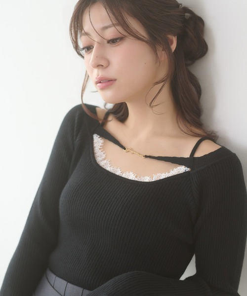 Ambre Neige(アンブルネージュ)の「lace docking flare sleeve knit / レースツキフレスリーブニット(ニット/セーター・レディース・ピンク/ブラック/アイボリー・FREE)」の14枚目の写真