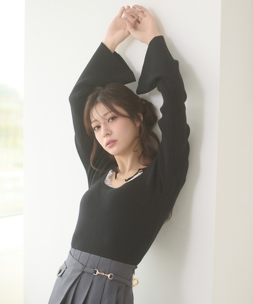 Ambre Neige(アンブルネージュ)の「lace docking flare sleeve knit / レースツキフレスリーブニット(ニット/セーター・レディース・ピンク/ブラック/アイボリー・FREE)」の13枚目の写真