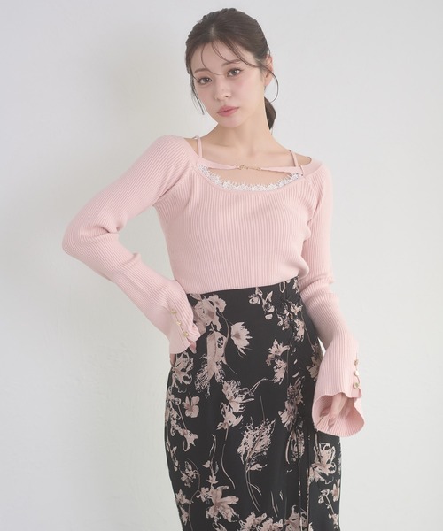 Ambre Neige(アンブルネージュ)の「lace docking flare sleeve knit / レースツキフレスリーブニット(ニット/セーター・レディース・ピンク/ブラック/アイボリー・FREE)」の18枚目の写真