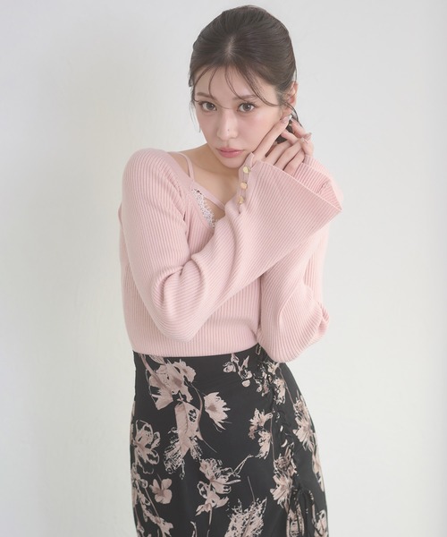Ambre Neige(アンブルネージュ)の「lace docking flare sleeve knit / レースツキフレスリーブニット(ニット/セーター・レディース・ピンク/ブラック/アイボリー・FREE)」の19枚目の写真