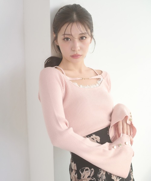 Ambre Neige(アンブルネージュ)の「lace docking flare sleeve knit / レースツキフレスリーブニット(ニット/セーター・レディース・ピンク/ブラック/アイボリー・FREE)」の17枚目の写真