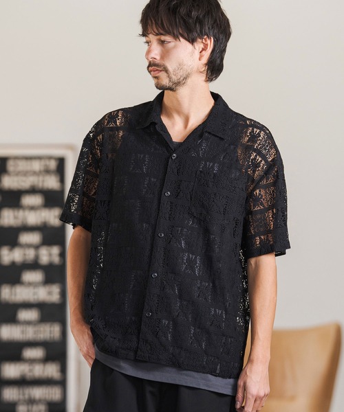 CAMBIO(カンビオ)の「mhs2517- Butterfly Lace Short Sleeve Shirts レースシャツ(PF-261-018)(シャツ/ブラウス・メンズ・ブラック/ベージュ・M/L)」の4枚目の写真