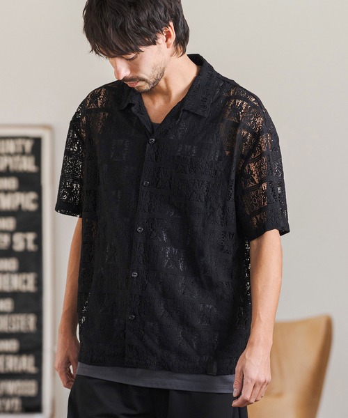 CAMBIO(カンビオ)の「mhs2517- Butterfly Lace Short Sleeve Shirts レースシャツ(PF-261-018)(シャツ/ブラウス・メンズ・ブラック/ベージュ・M/L)」の5枚目の写真