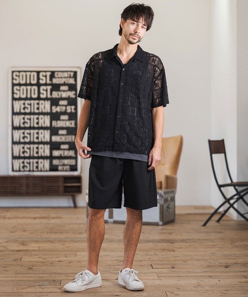 CAMBIO(カンビオ)の「mhs2517- Butterfly Lace Short Sleeve Shirts レースシャツ(PF-261-018)(シャツ/ブラウス・メンズ・ブラック/ベージュ・M/L)」の6枚目の写真