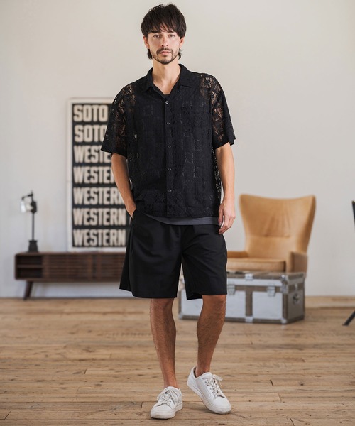 CAMBIO(カンビオ)の「mhs2517- Butterfly Lace Short Sleeve Shirts レースシャツ(PF-261-018)(シャツ/ブラウス・メンズ・ブラック/ベージュ・M/L)」の8枚目の写真