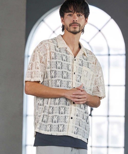 CAMBIO(カンビオ)の「mhs2517- Butterfly Lace Short Sleeve Shirts レースシャツ(PF-261-018)(シャツ/ブラウス・メンズ・ブラック/ベージュ・M/L)」の9枚目の写真
