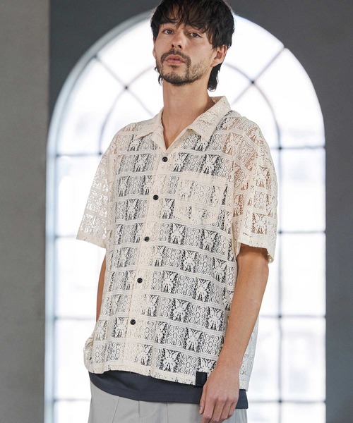 CAMBIO(カンビオ)の「mhs2517- Butterfly Lace Short Sleeve Shirts レースシャツ(PF-261-018)(シャツ/ブラウス・メンズ・ブラック/ベージュ・M/L)」の10枚目の写真