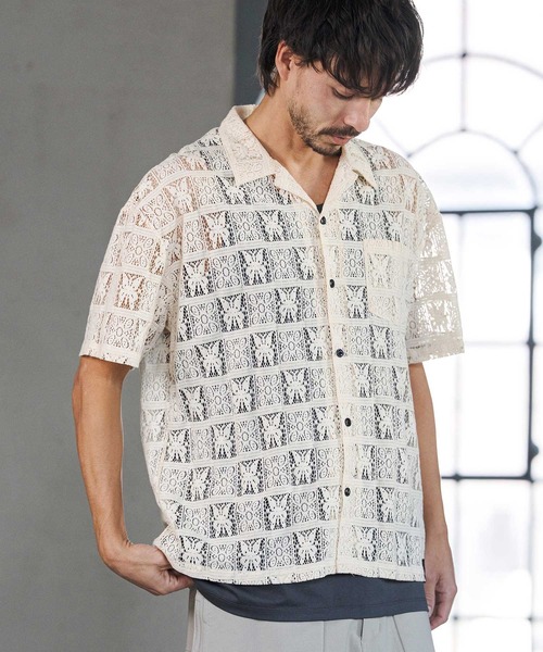 CAMBIO(カンビオ)の「mhs2517- Butterfly Lace Short Sleeve Shirts レースシャツ(PF-261-018)(シャツ/ブラウス・メンズ・ブラック/ベージュ・M/L)」の11枚目の写真