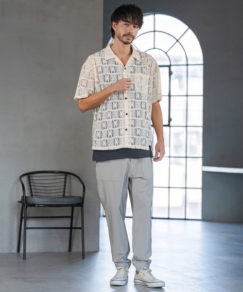 CAMBIO(カンビオ)の「mhs2517- Butterfly Lace Short Sleeve Shirts レースシャツ(PF-261-018)(シャツ/ブラウス・メンズ・ブラック/ベージュ・M/L)」の12枚目の写真