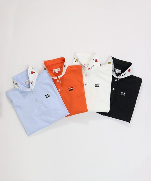 Picone CLUB（ピッコーネクラブ）の「襟裏プリントUV速乾半袖ポロシャツ（ポロシャツ・レディース・ライトブルー/ブラック/オレンジ/ホワイト・11号/9号/13号）」の7枚目の写真