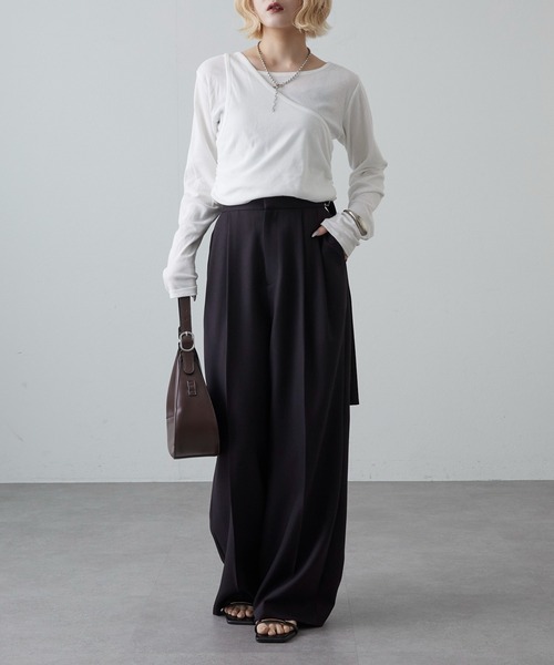 Lui's（ルイス）の「ワンショルダーレイヤードトップス（Tシャツ/カットソー・レディース・ブラウン/グレー/オフホワイト/ミント・FREE）」の7枚目の写真