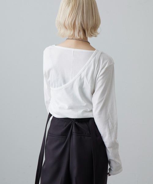 Lui's（ルイス）の「ワンショルダーレイヤードトップス（Tシャツ/カットソー・レディース・ブラウン/グレー/オフホワイト/ミント・FREE）」の6枚目の写真