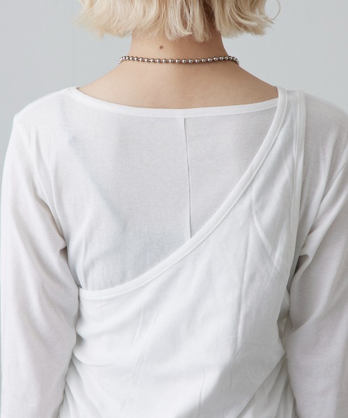 Lui's（ルイス）の「ワンショルダーレイヤードトップス（Tシャツ/カットソー・レディース・ブラウン/グレー/オフホワイト/ミント・FREE）」の9枚目の写真