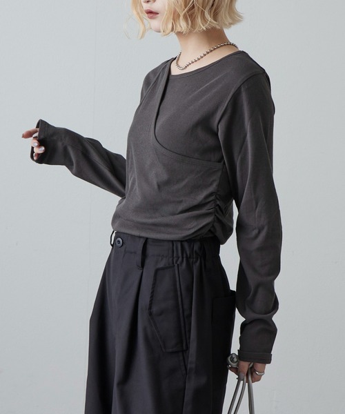 Lui's（ルイス）の「ワンショルダーレイヤードトップス（Tシャツ/カットソー・レディース・ブラウン/グレー/オフホワイト/ミント・FREE）」の13枚目の写真