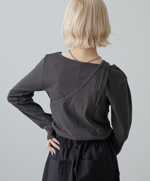 Lui's（ルイス）の「ワンショルダーレイヤードトップス（Tシャツ/カットソー・レディース・ブラウン/グレー/オフホワイト/ミント・FREE）」の14枚目の写真