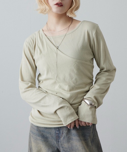 Lui's（ルイス）の「ワンショルダーレイヤードトップス（Tシャツ/カットソー・レディース・ブラウン/グレー/オフホワイト/ミント・FREE）」の16枚目の写真