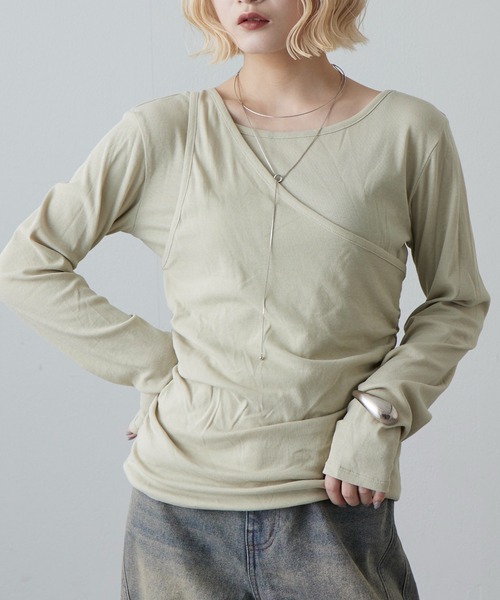 Lui's（ルイス）の「ワンショルダーレイヤードトップス（Tシャツ/カットソー・レディース・ブラウン/グレー/オフホワイト/ミント・FREE）」の17枚目の写真