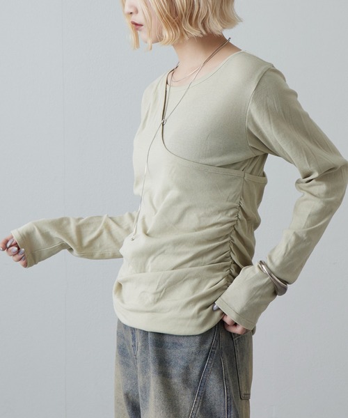 Lui's（ルイス）の「ワンショルダーレイヤードトップス（Tシャツ/カットソー・レディース・ブラウン/グレー/オフホワイト/ミント・FREE）」の18枚目の写真