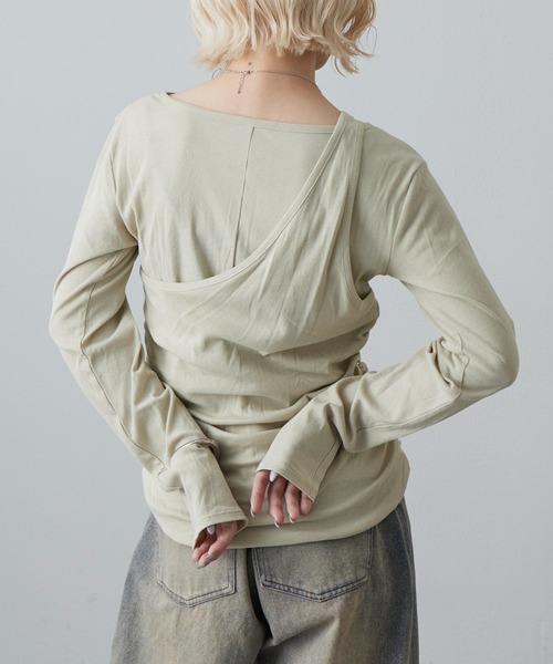 Lui's（ルイス）の「ワンショルダーレイヤードトップス（Tシャツ/カットソー・レディース・ブラウン/グレー/オフホワイト/ミント・FREE）」の19枚目の写真