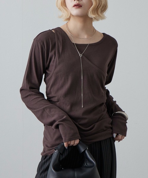 Lui's（ルイス）の「ワンショルダーレイヤードトップス（Tシャツ/カットソー・レディース・ブラウン/グレー/オフホワイト/ミント・FREE）」の22枚目の写真