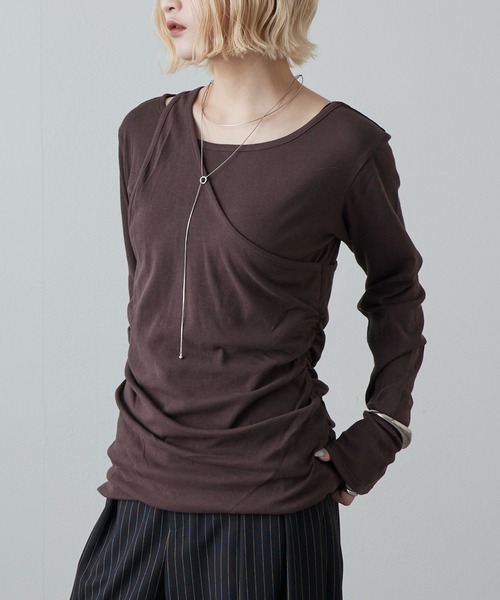 Lui's（ルイス）の「ワンショルダーレイヤードトップス（Tシャツ/カットソー・レディース・ブラウン/グレー/オフホワイト/ミント・FREE）」の21枚目の写真