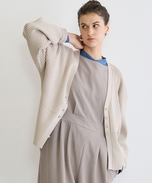 NICOLE white（ニコルホワイト）の「リブニットカーディガン（カーディガン/ボレロ・レディース・ブラック/オフホワイト/ライトグレー・FREE）」の2枚目の写真