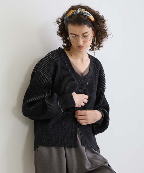 NICOLE white（ニコルホワイト）の「リブニットカーディガン（カーディガン/ボレロ・レディース・ブラック/オフホワイト/ライトグレー・FREE）」の3枚目の写真