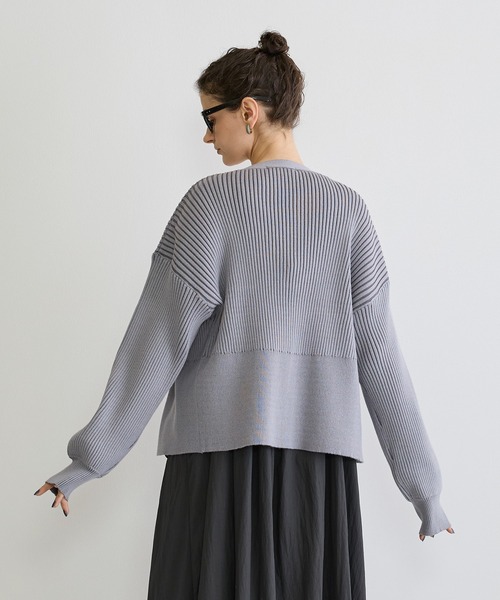 NICOLE white（ニコルホワイト）の「リブニットカーディガン（カーディガン/ボレロ・レディース・ブラック/オフホワイト/ライトグレー・FREE）」の9枚目の写真