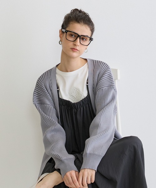 NICOLE white（ニコルホワイト）の「リブニットカーディガン（カーディガン/ボレロ・レディース・ブラック/オフホワイト/ライトグレー・FREE）」の15枚目の写真