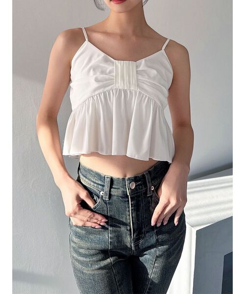 RESEXXY（リゼクシー）の「リボンペプラムキャミ 【セットアップ着用可能】（シャツ/ブラウス・レディース・ブルー/ホワイト/ピンク・FREE）」の2枚目の写真