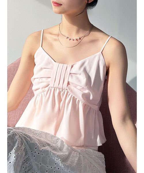 RESEXXY（リゼクシー）の「リボンペプラムキャミ 【セットアップ着用可能】（シャツ/ブラウス・レディース・ブルー/ホワイト/ピンク・FREE）」の3枚目の写真
