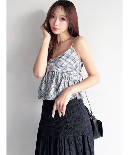 RESEXXY（リゼクシー）の「リボンペプラムキャミ 【セットアップ着用可能】（シャツ/ブラウス・レディース・ブルー/ホワイト/ピンク・FREE）」の4枚目の写真