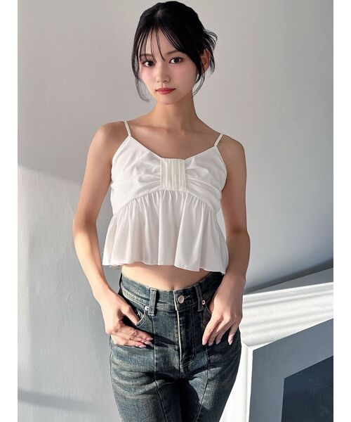 RESEXXY（リゼクシー）の「リボンペプラムキャミ 【セットアップ着用可能】（シャツ/ブラウス・レディース・ブルー/ホワイト/ピンク・FREE）」の17枚目の写真