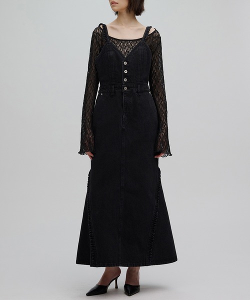 Ameri（アメリ）の「SMALL FRILL SUSPENDER DENIM SKIRT（デニムスカート・レディース・ブラック・SMALL/MEDIUM）」の2枚目の写真