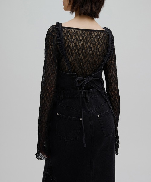 Ameri（アメリ）の「SMALL FRILL SUSPENDER DENIM SKIRT（デニムスカート・レディース・ブラック・SMALL/MEDIUM）」の4枚目の写真