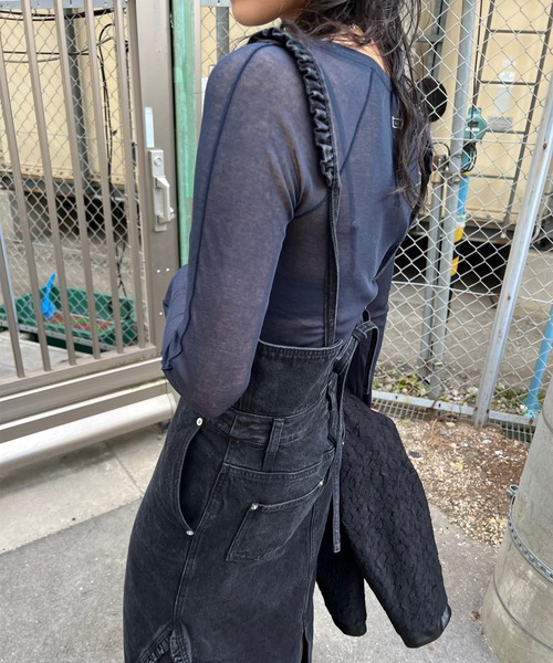 Ameri（アメリ）の「SMALL FRILL SUSPENDER DENIM SKIRT（デニムスカート・レディース・ブラック・SMALL/MEDIUM）」の9枚目の写真