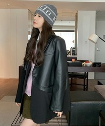 フェイクレザー切り替えオーバーサイズテーラードジャケット