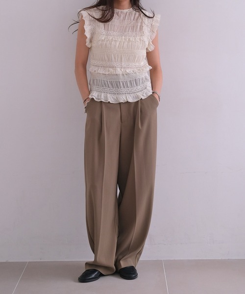 AKTE（アクテ）の「シャーリングギャザーブラウス（シャツ/ブラウス・レディース・アイボリー/ブラック・FREE）」の10枚目の写真